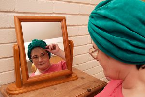 Headwear workshops are run for patients who lose their hair as a result of treatment